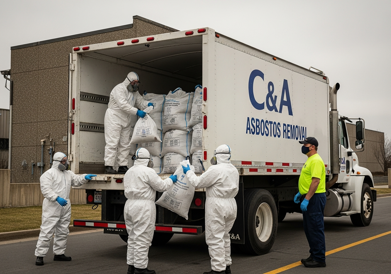 Asbestos waste loaded for licensed disposal