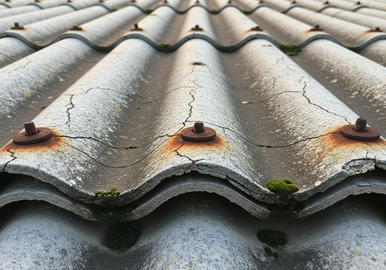 Asbestos garage roof close-up