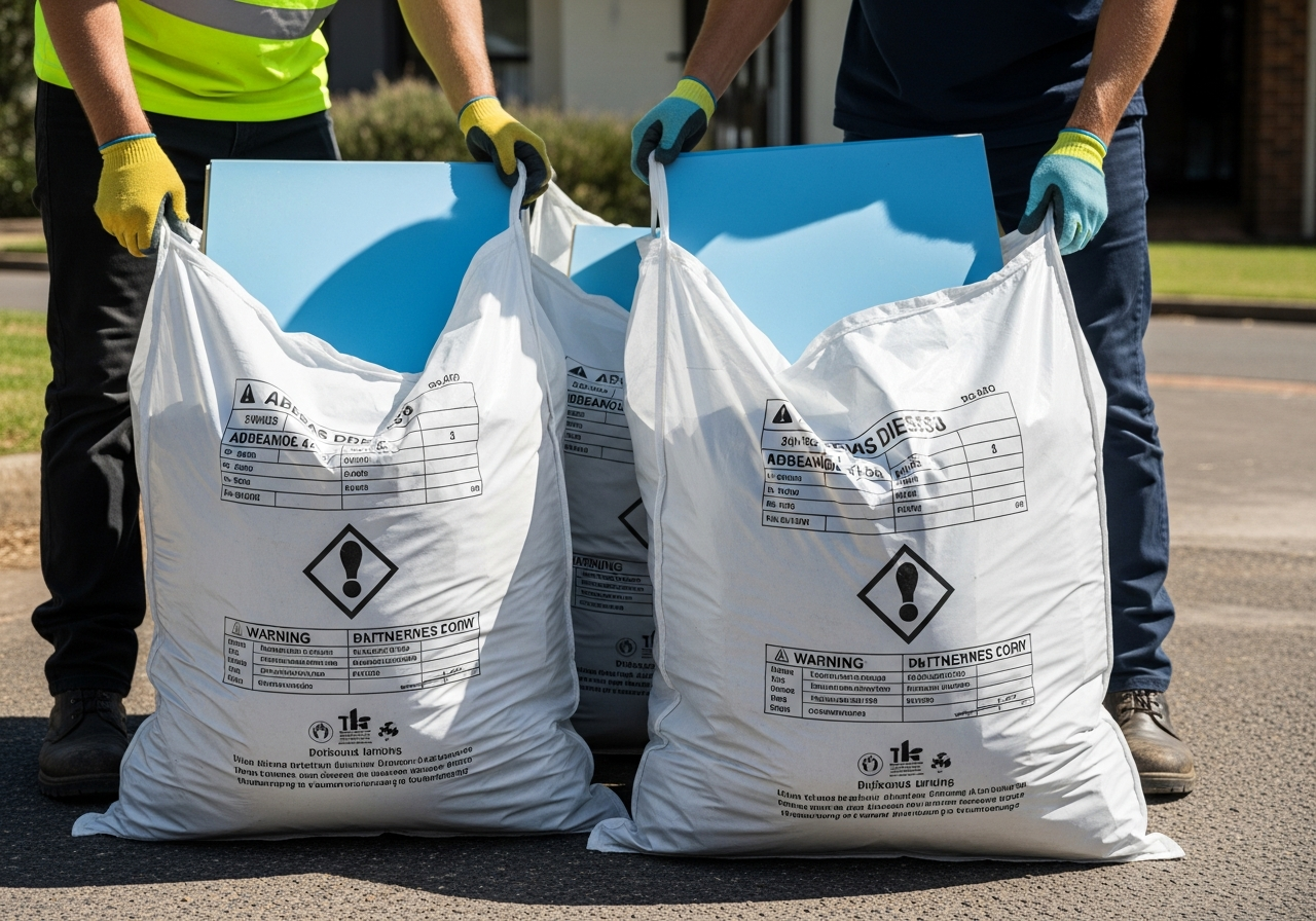 Double-bagging asbestos waste