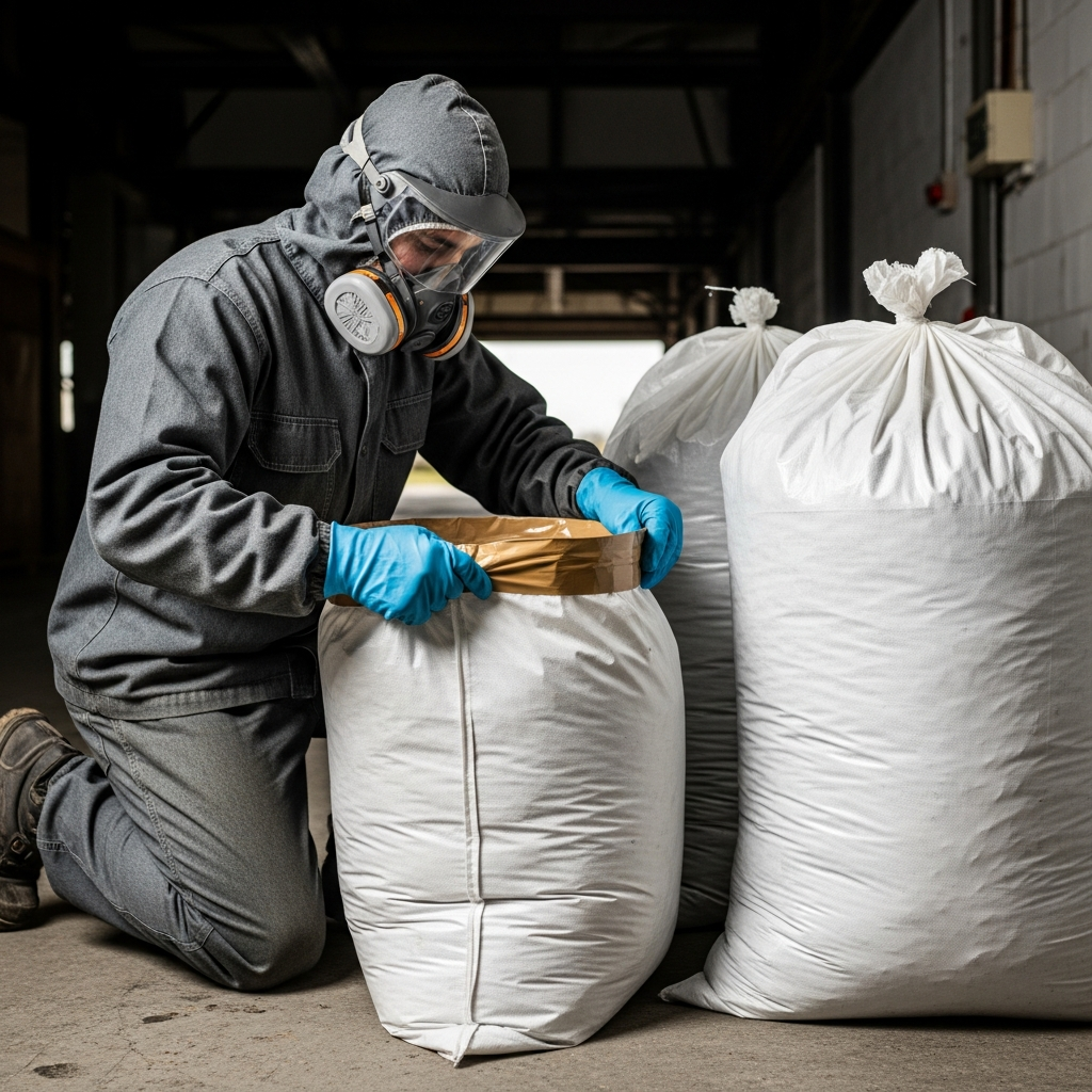 Sealed asbestos bags ready for transport