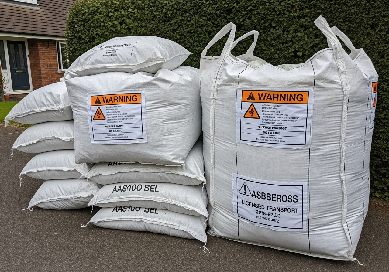 Packaged asbestos waste