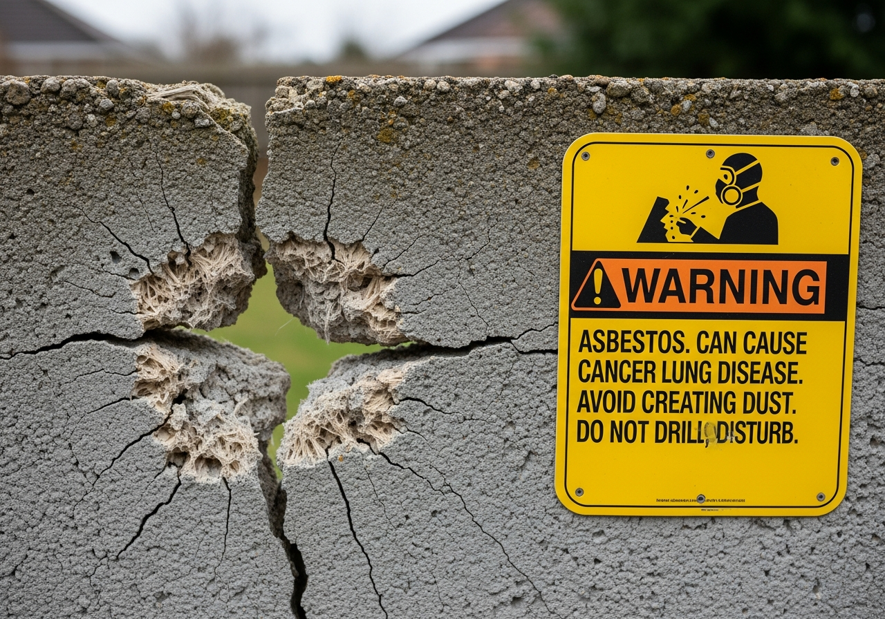 Damaged asbestos fence panel