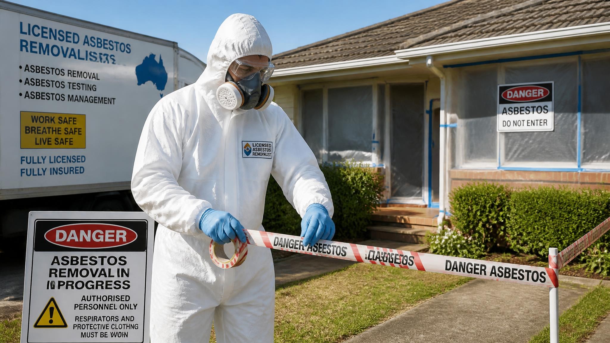 Licensed domestic asbestos removalist preparing a home
