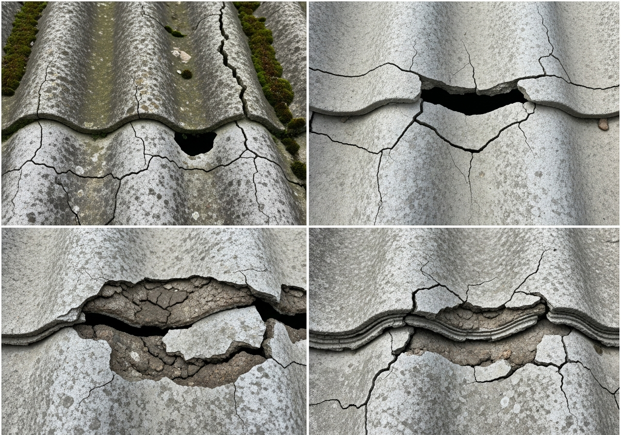 Asbestos garage roof close-up