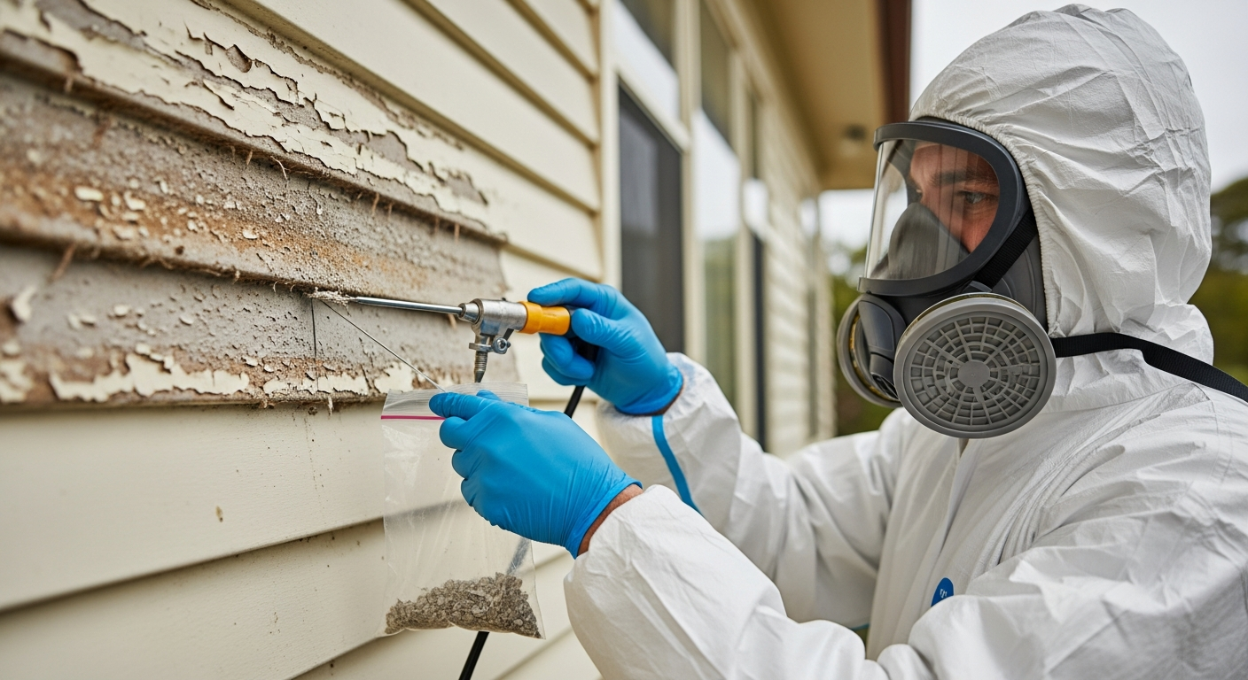 Asbestos checking technician taking sample