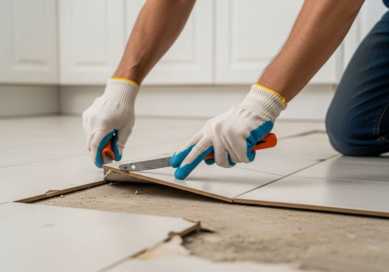 Removing vinyl floor tiles