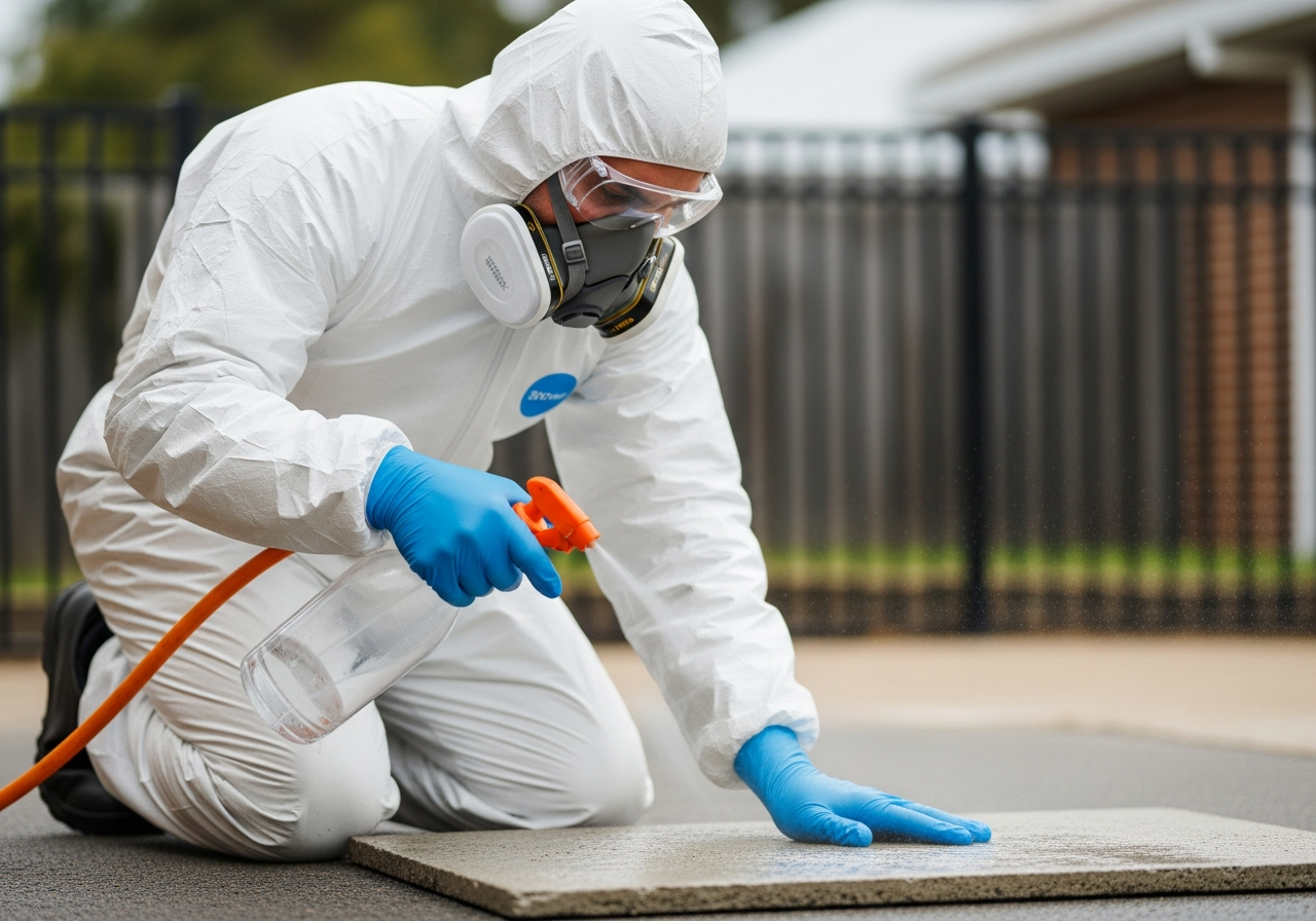 Licensed asbestos removalist applying wet methods