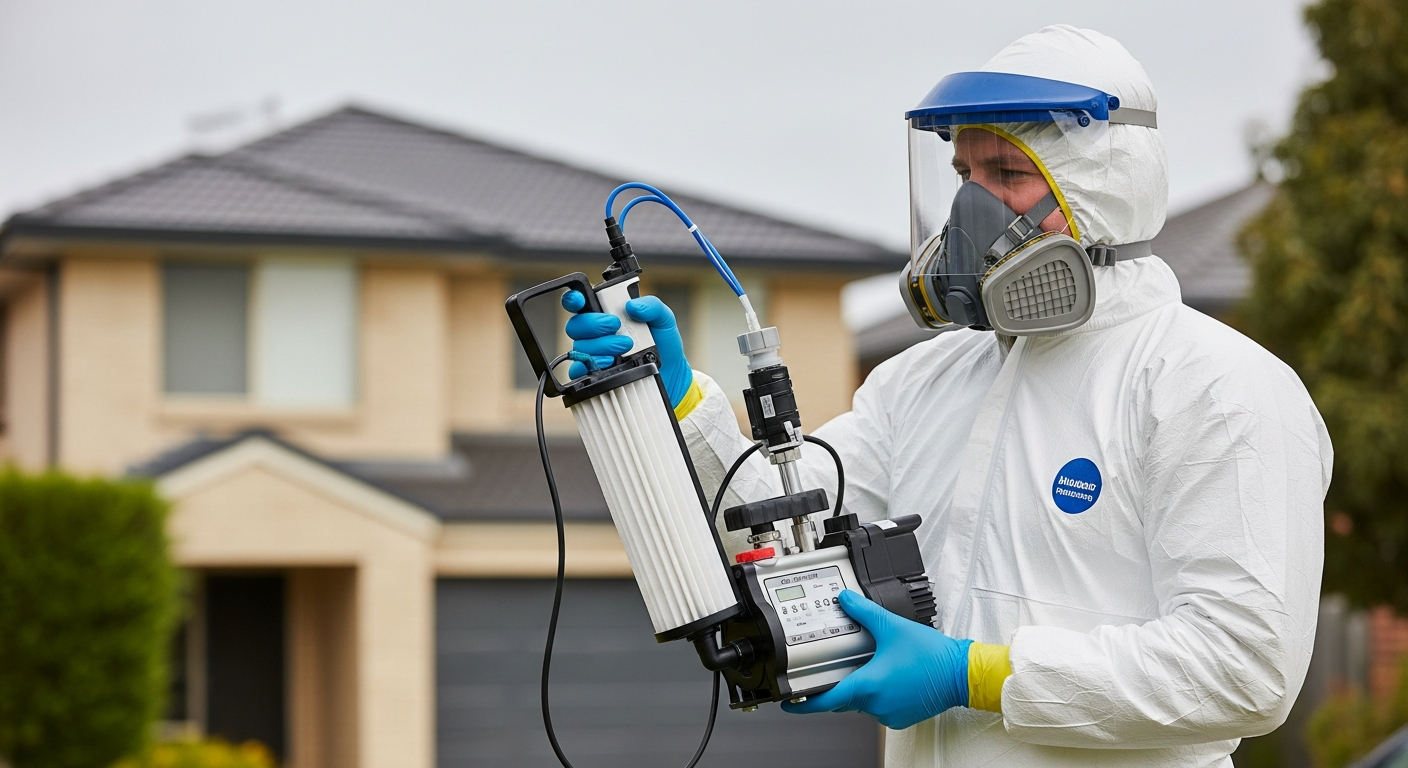 Asbestos hygienist taking air samples