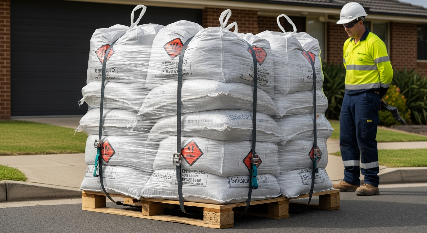 Asbestos waste double-bagged for transport