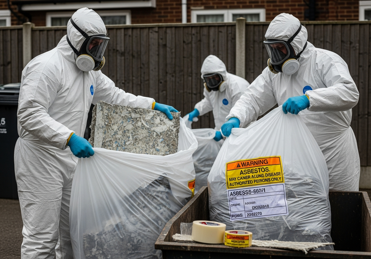 double-bagged asbestos waste