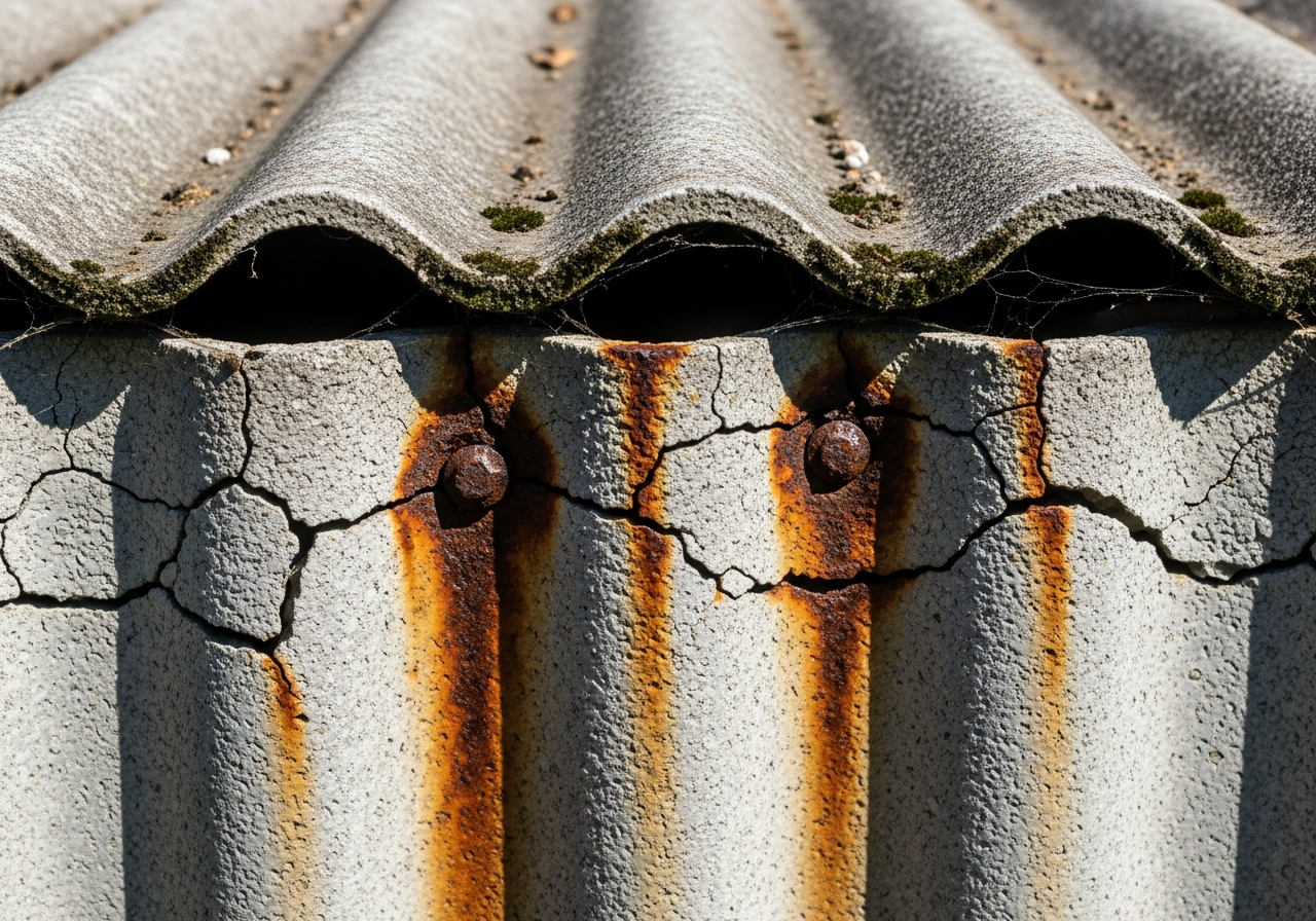 Cracked corrugated asbestos sheet