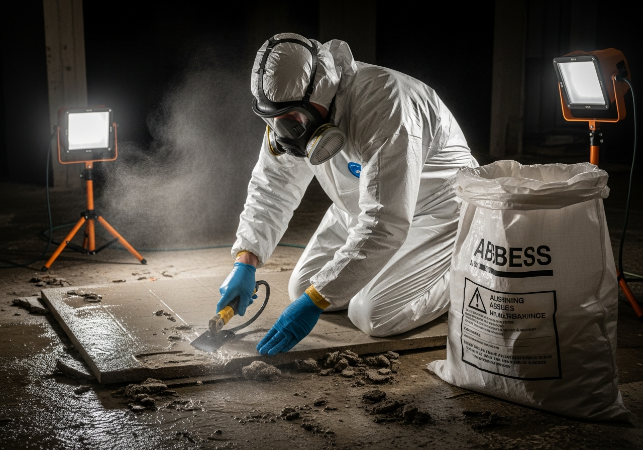 Licensed asbestos removalist in PPE