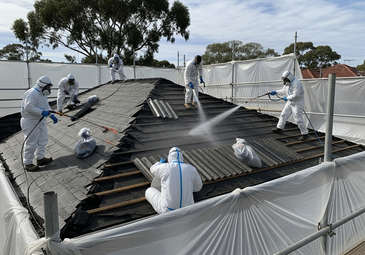 Crew using wet-method on roof