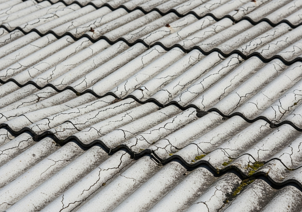 Asbestos roof sheets close-up