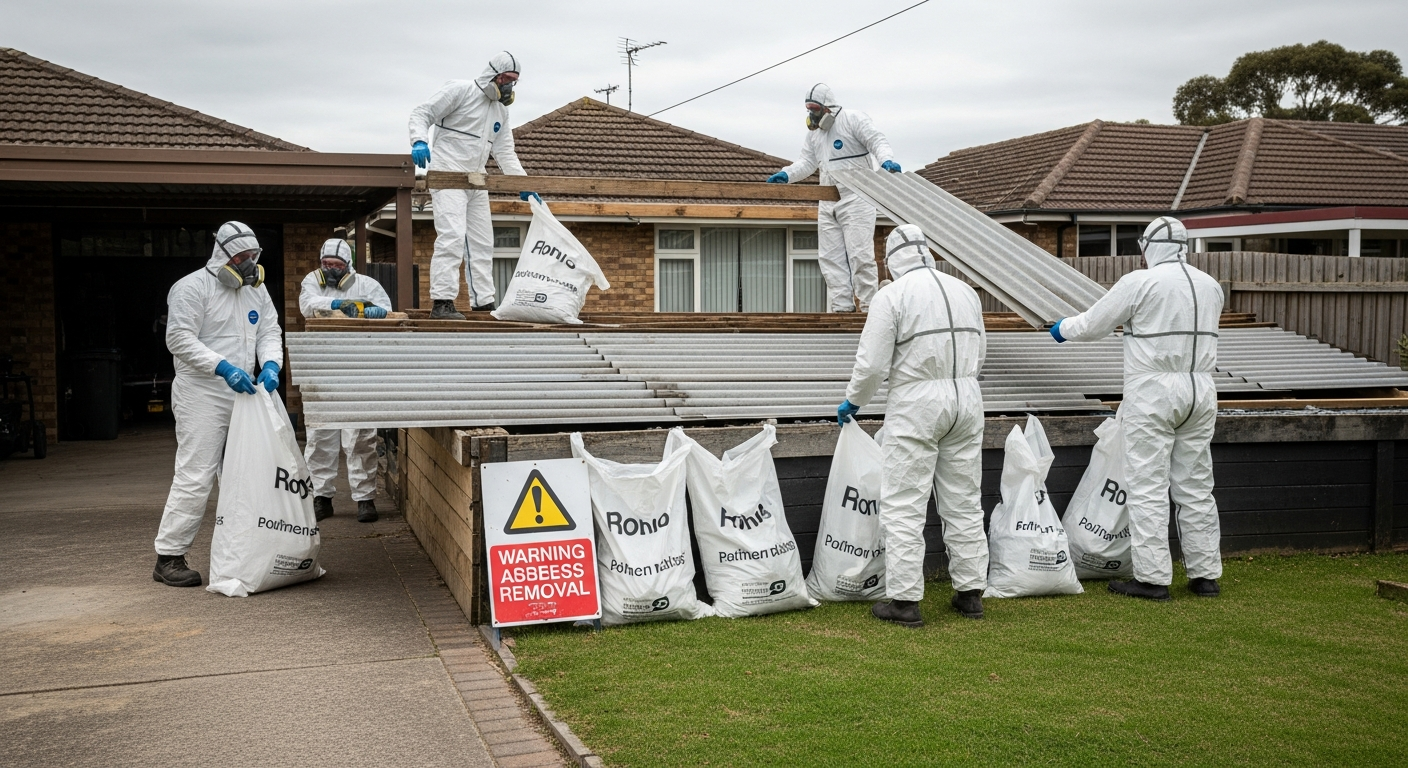 Asbestos shed roof removal team