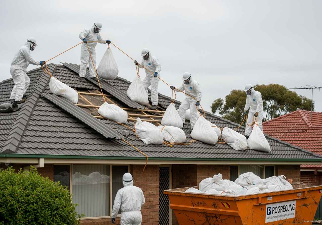 Roof sheet removal team