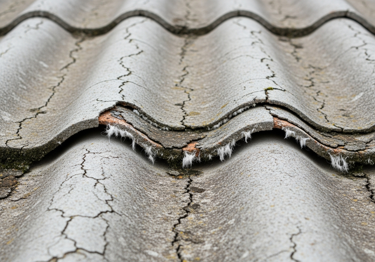 Asbestos roof sheeting close-up