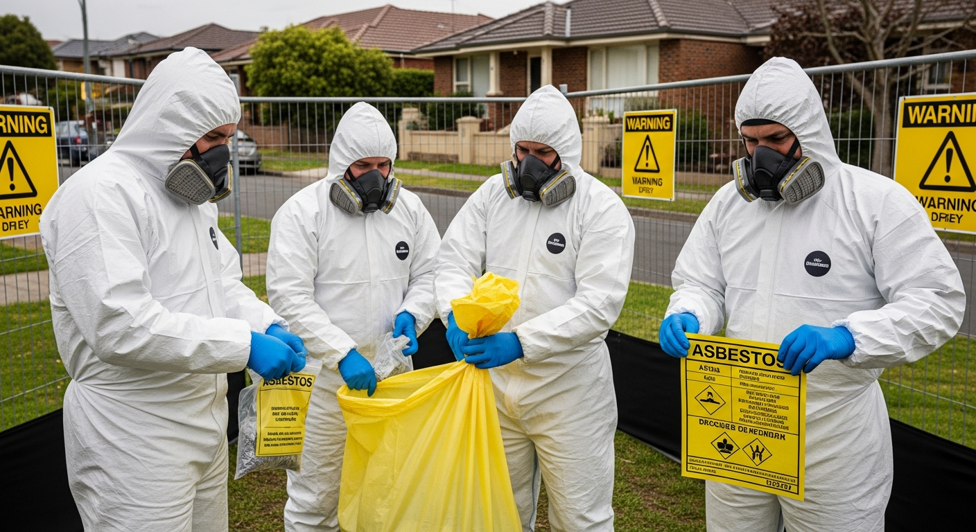 Asbestos waste management team at work