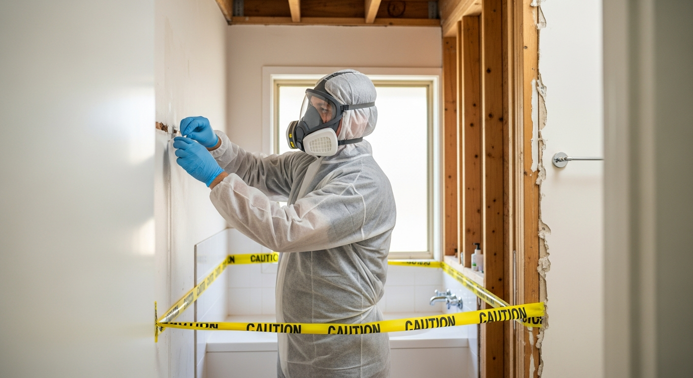 Asbestos sampling technician in PPE