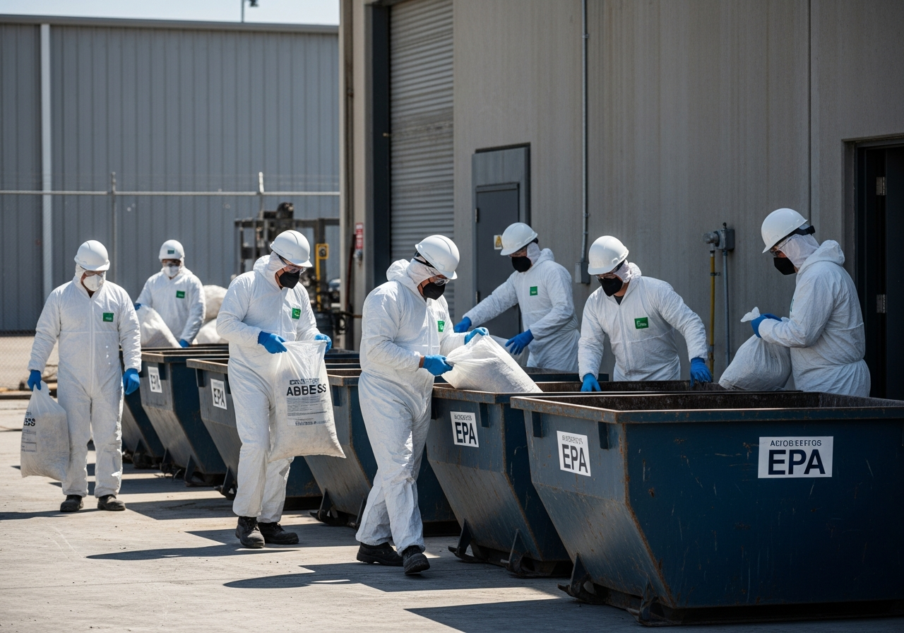 Asbestos removal crew and disposal