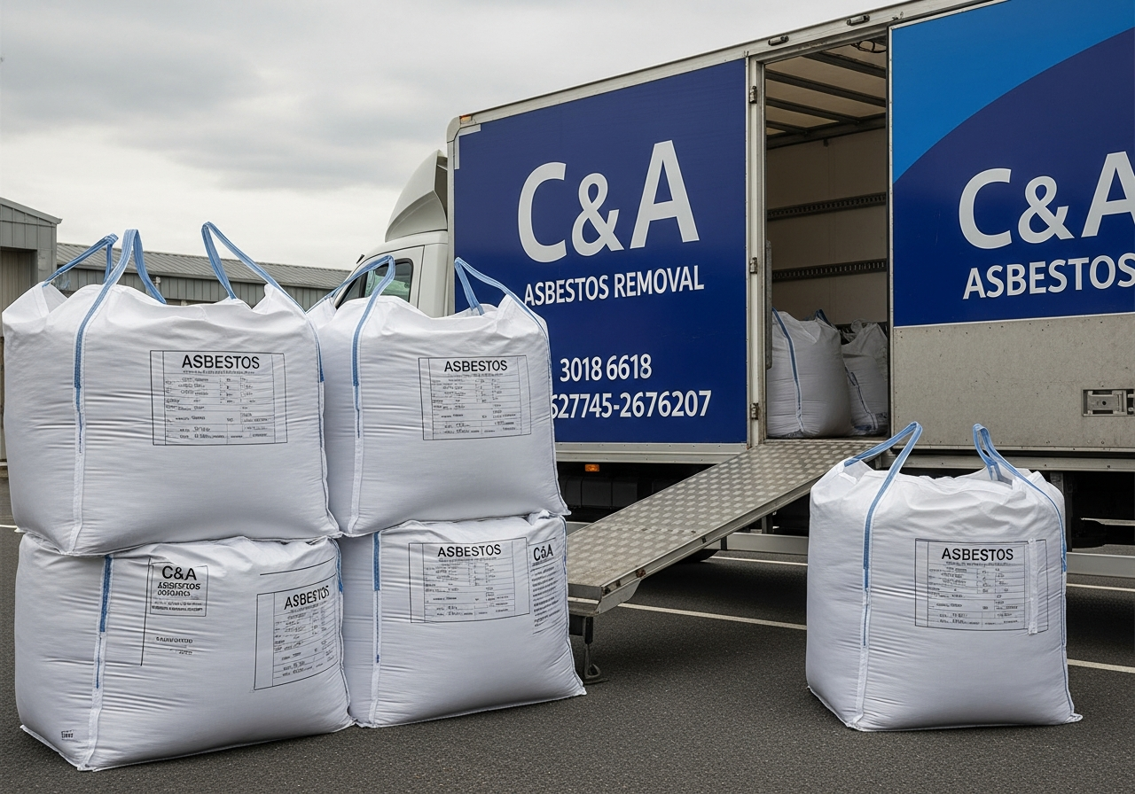 Double-bagged asbestos ready for pickup