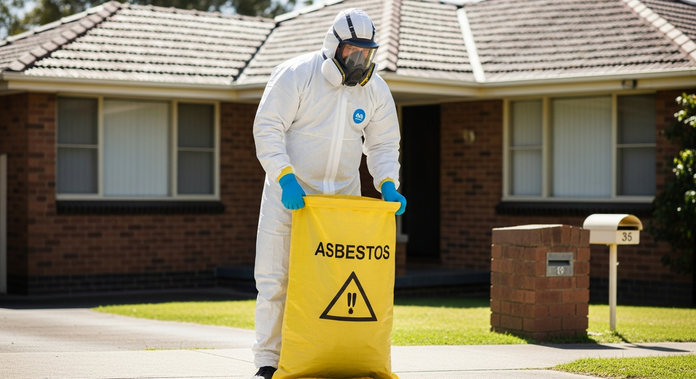 Asbestos waste labelled and ready for disposal