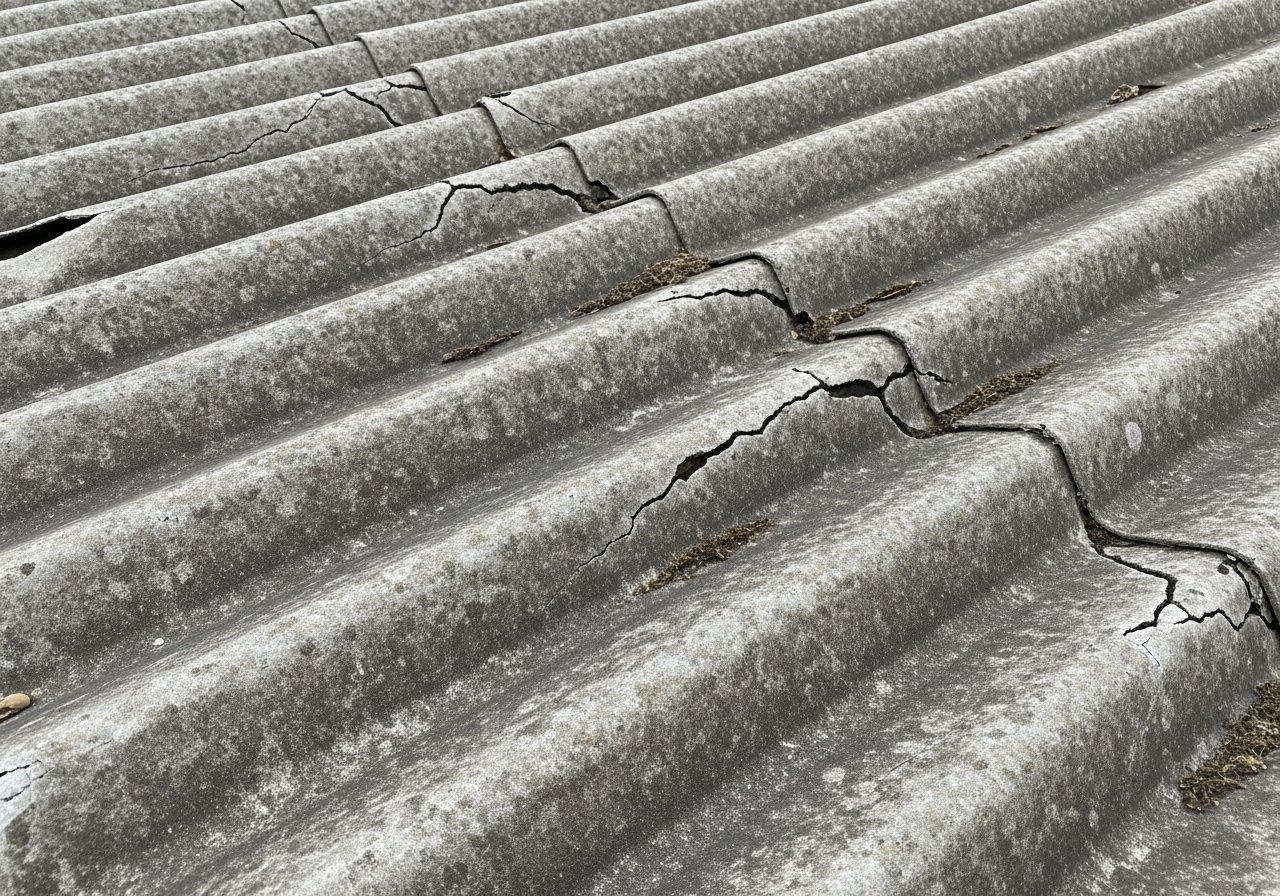 Damaged asbestos garage roof