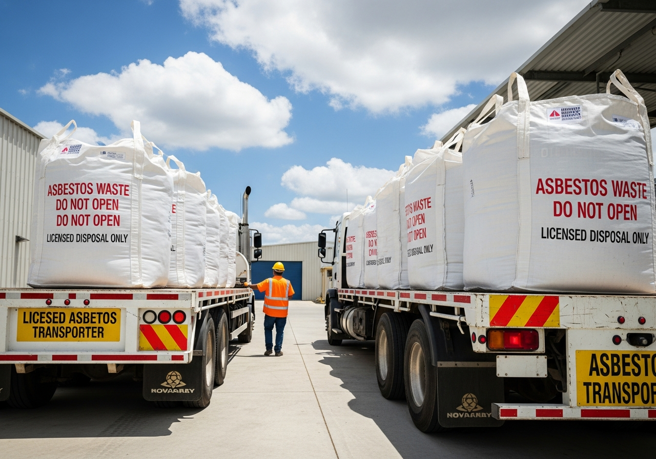 Asbestos waste double-bagged for disposal