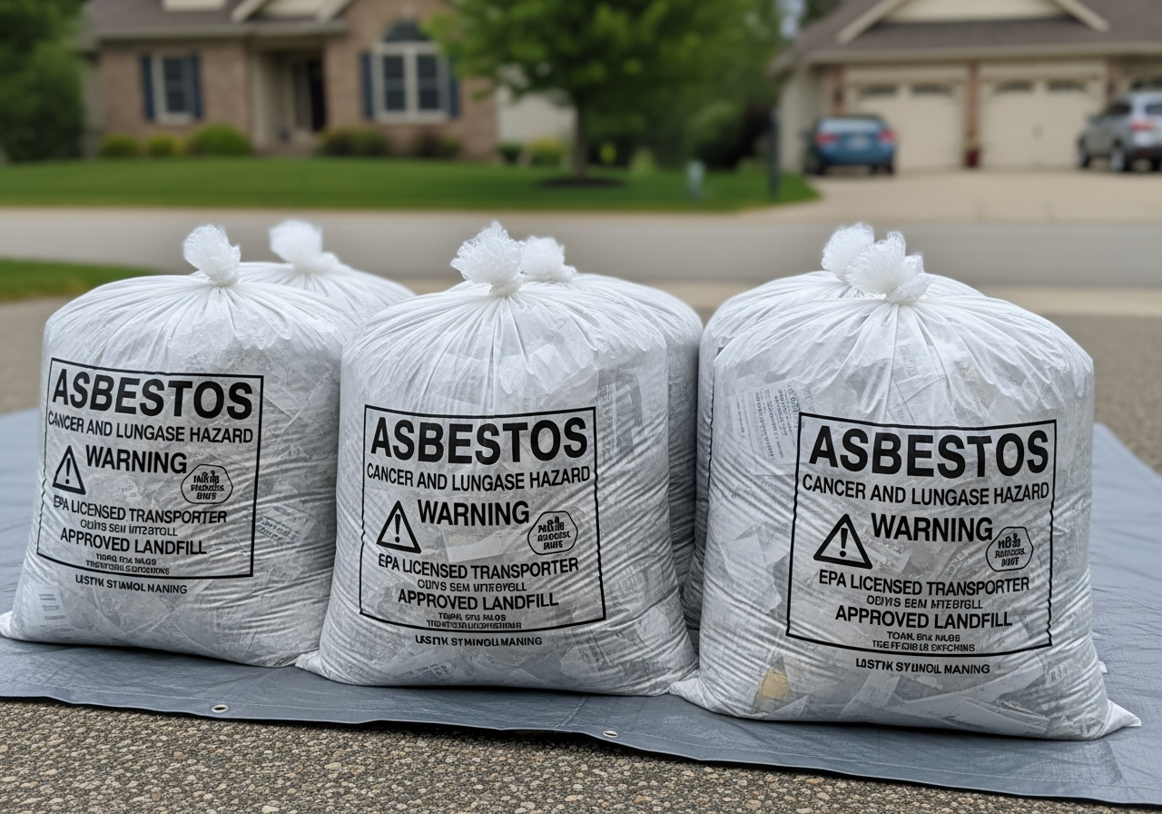 Double-bagged asbestos waste ready for disposal