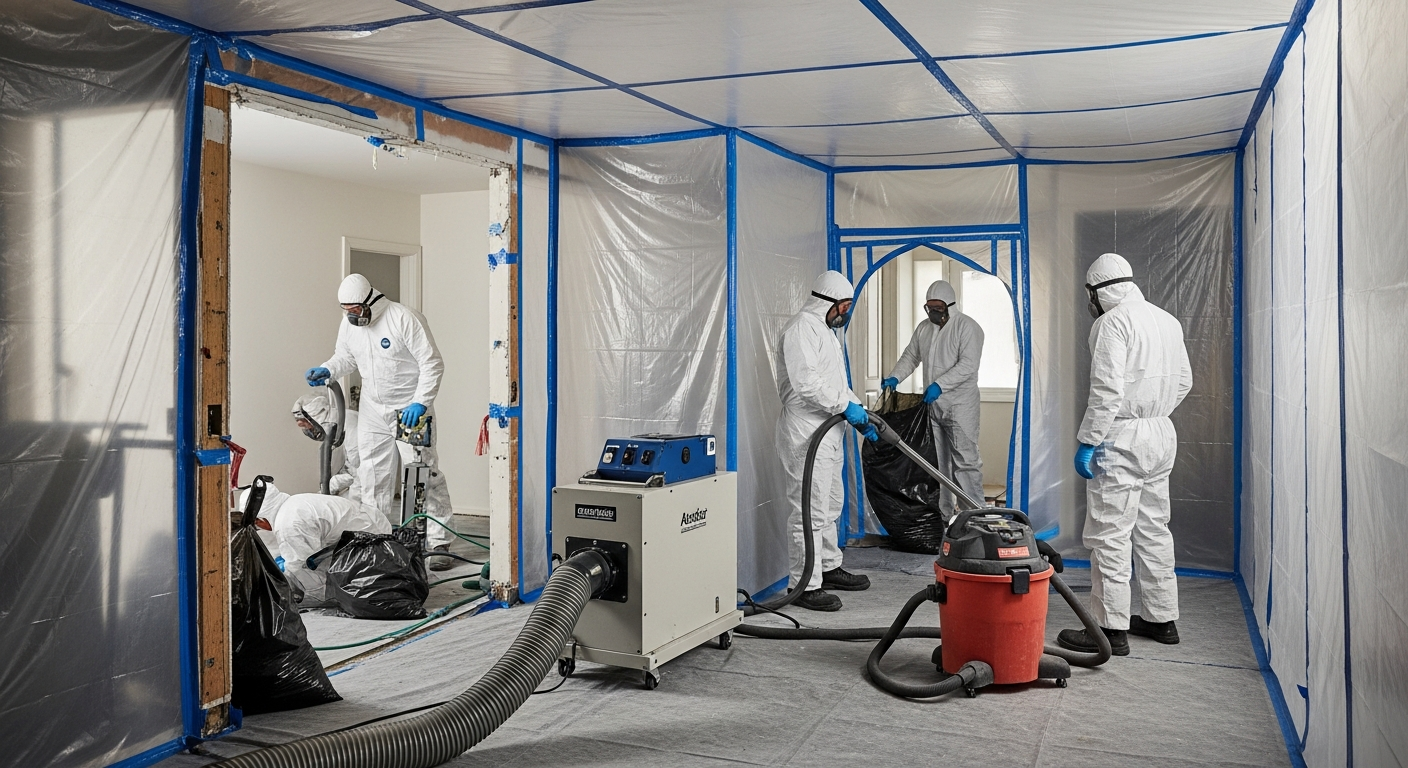 Asbestos clean up team at work