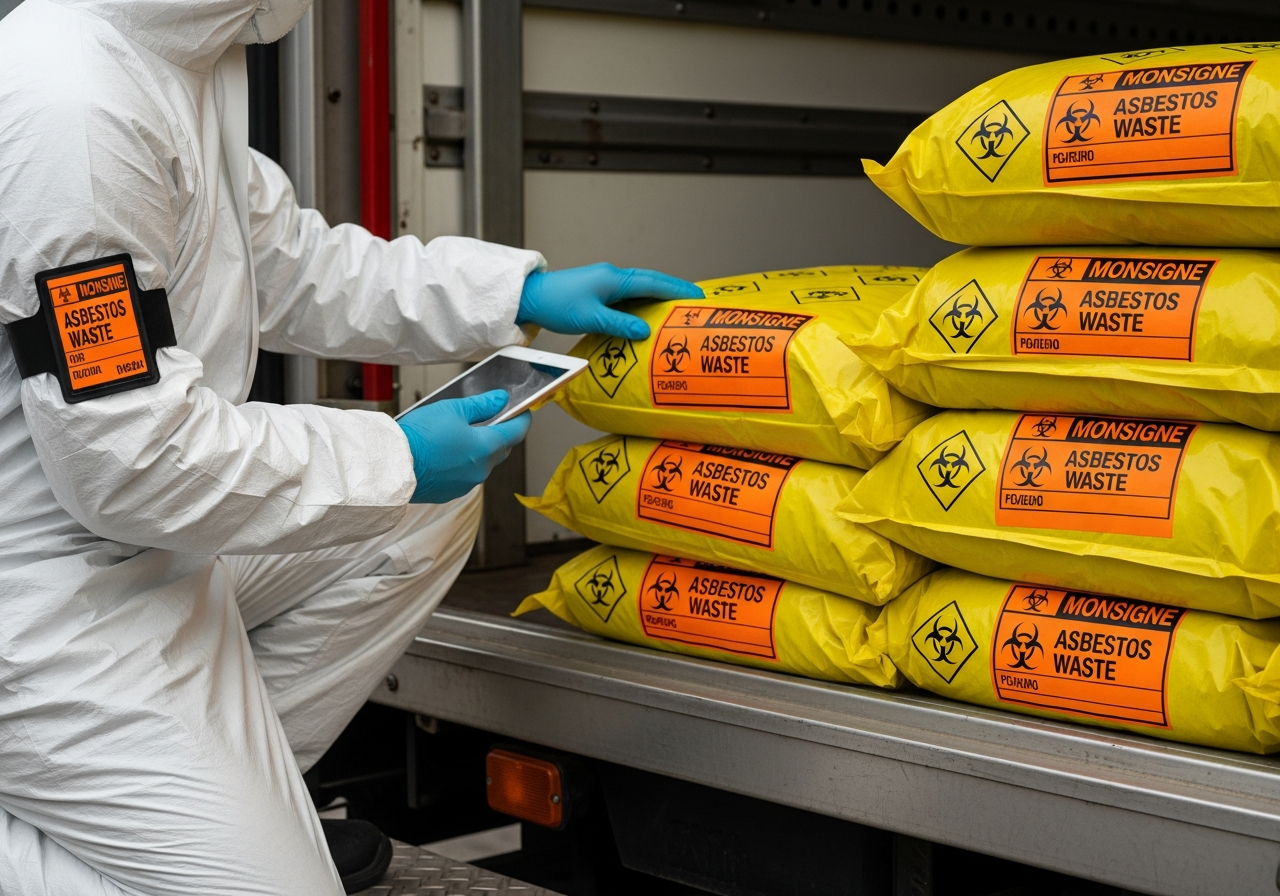 Asbestos PPE and labelled waste