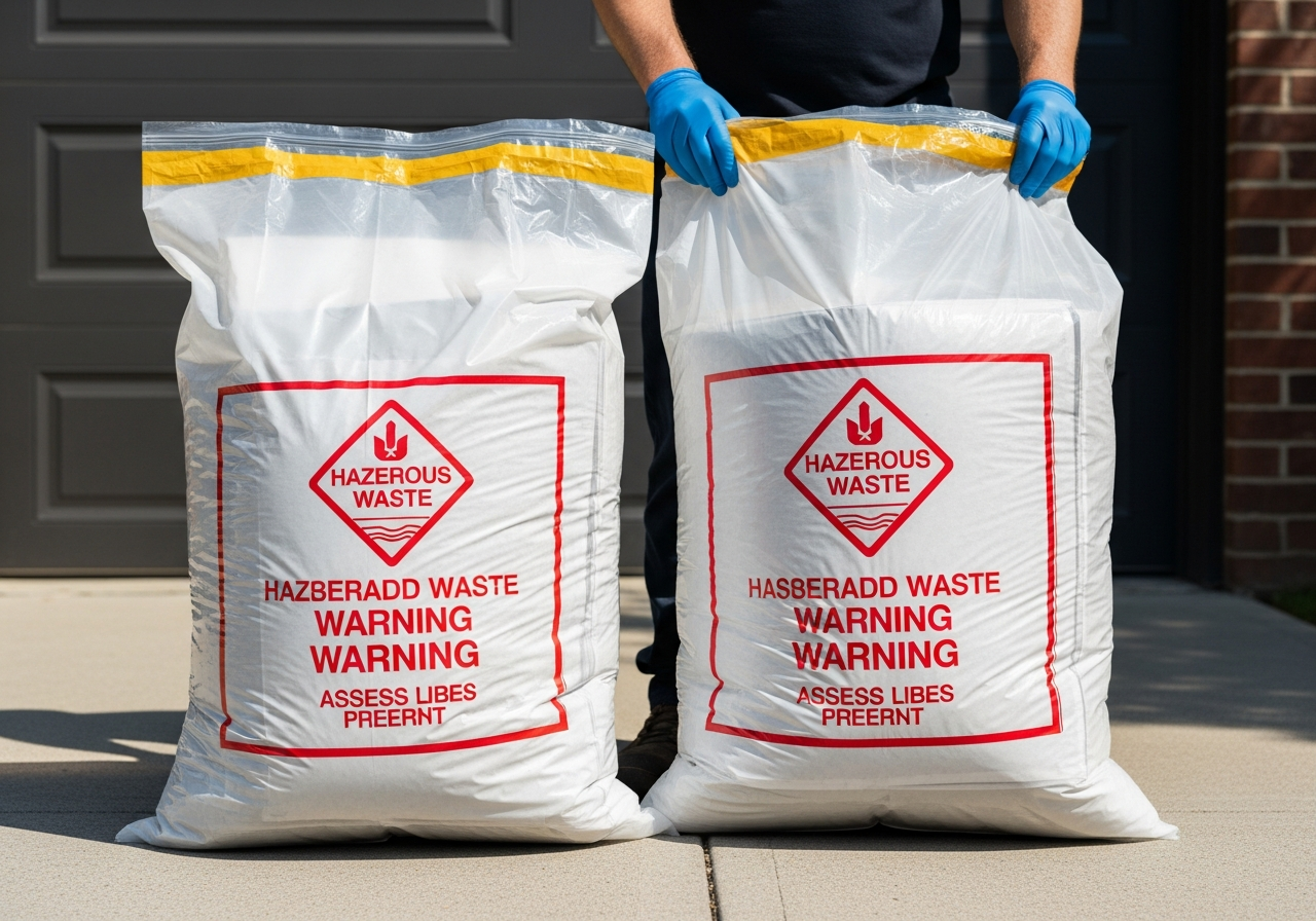 Double bagged asbestos ready for disposal