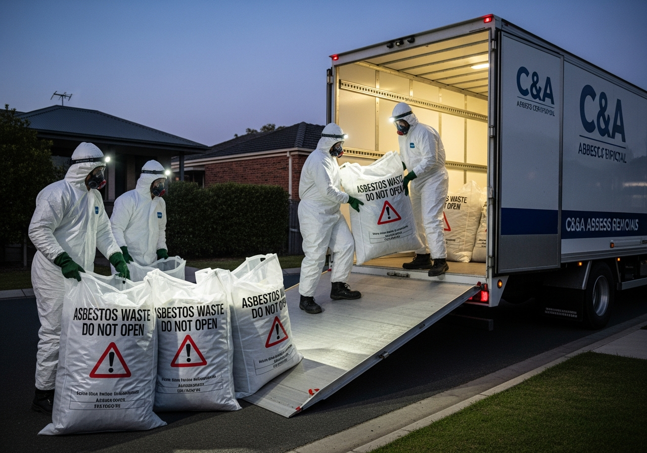 Double-bagged asbestos ready for transport