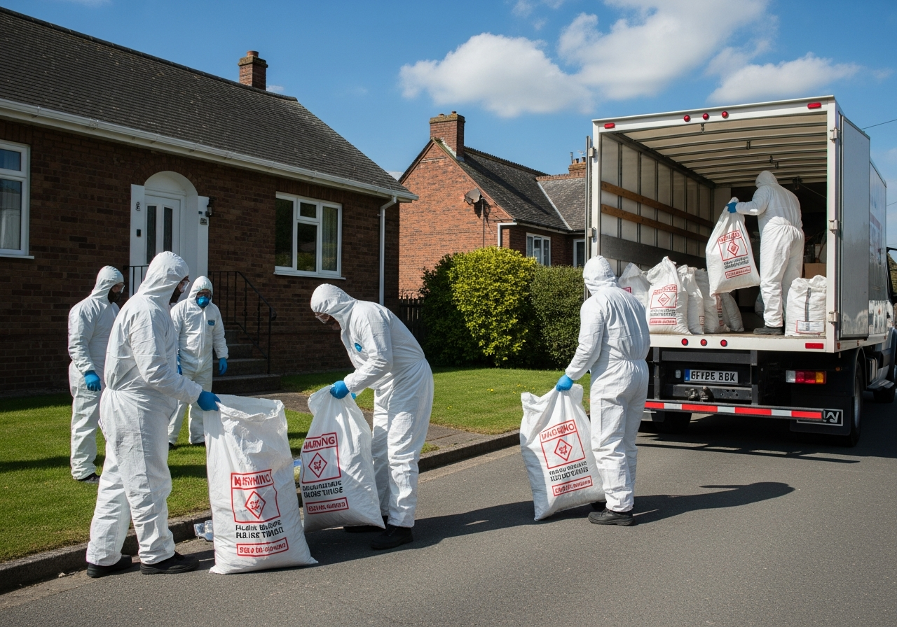 Asbestos waste double-bagged for disposal