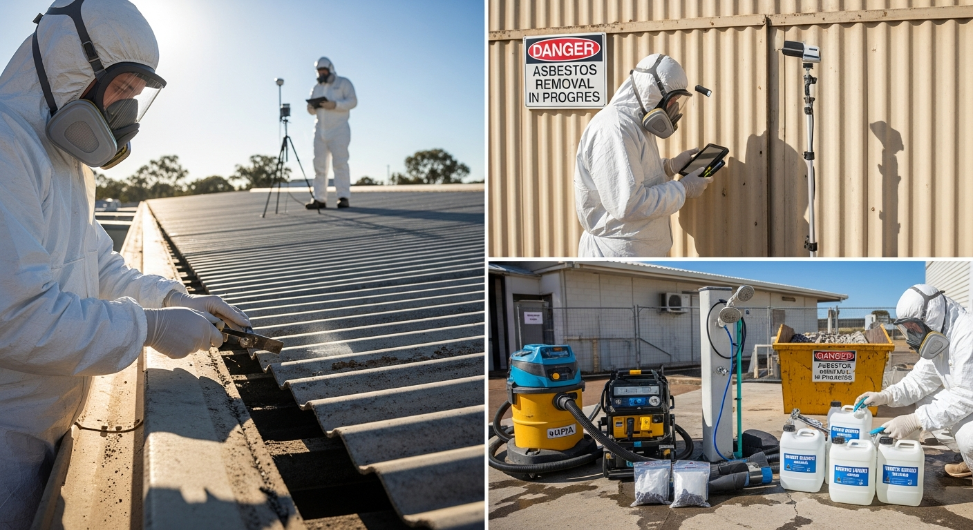 Asbestos removal team inspecting site
