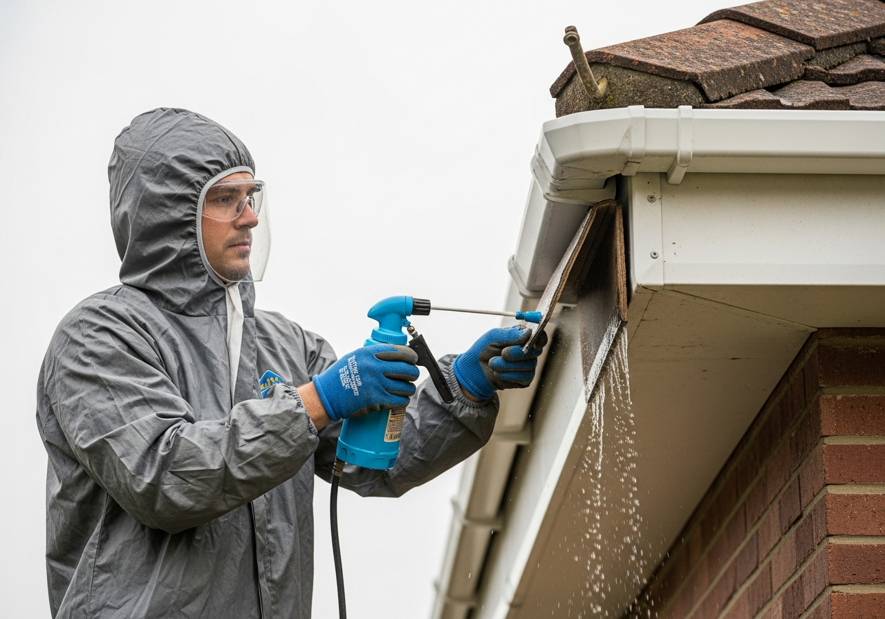 Technician wet method on soffit