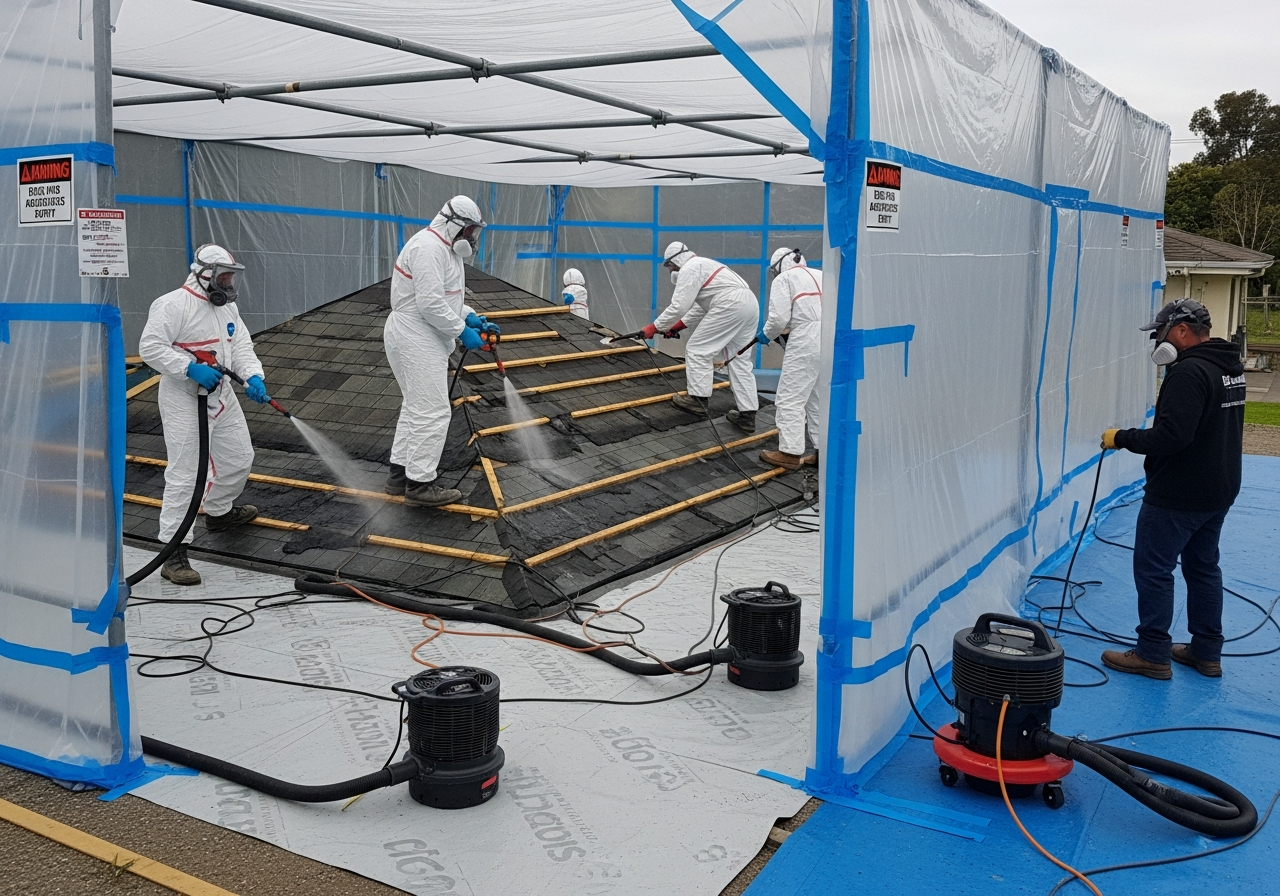 Containment and wet methods in asbestos removal