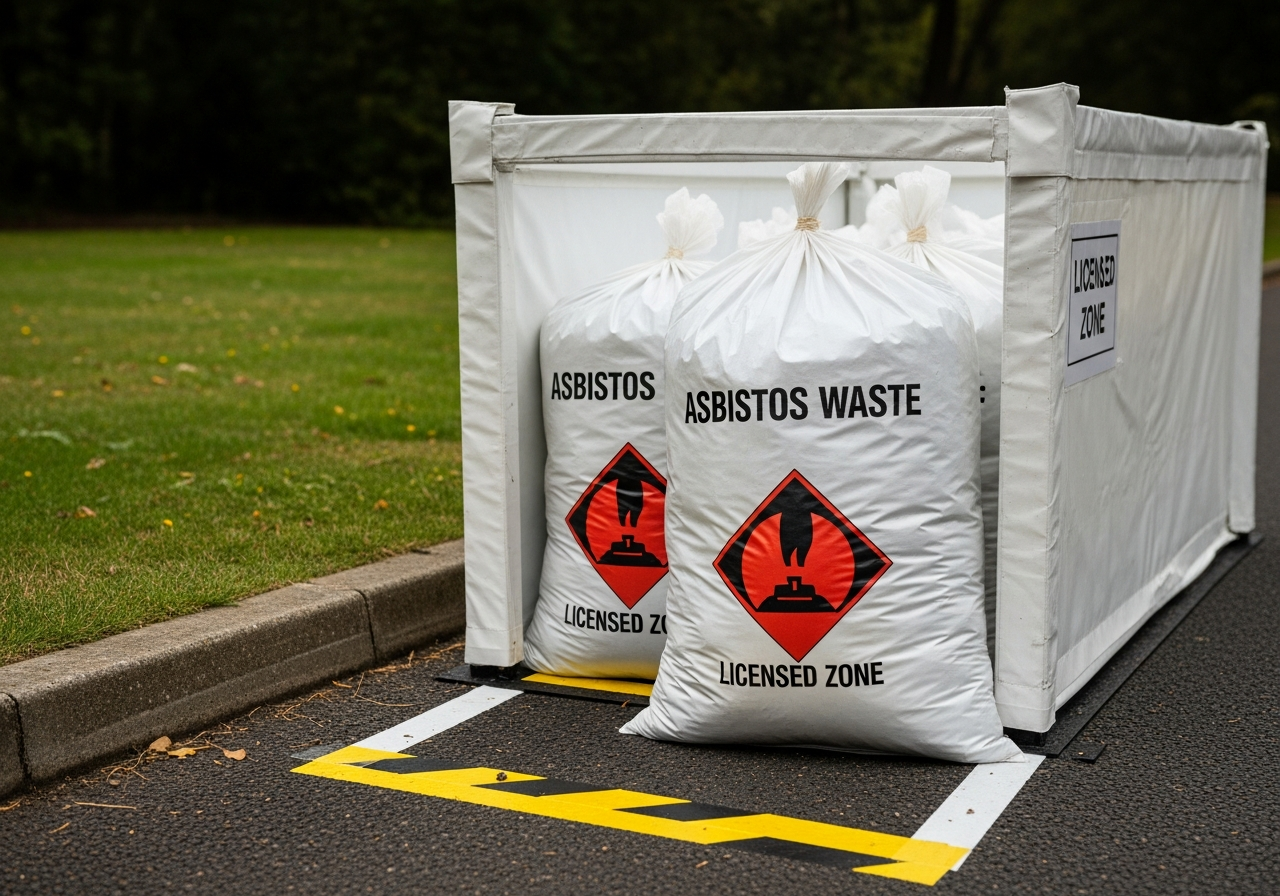 Double-bagged asbestos waste ready for transport