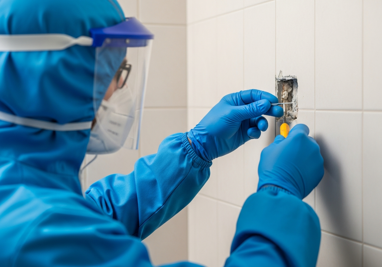 Technician taking asbestos sample