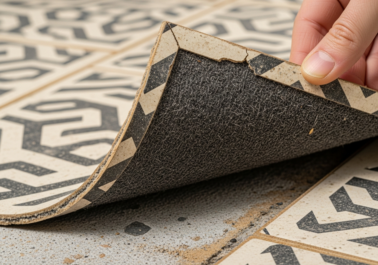 Asbestos vinyl tile close-up