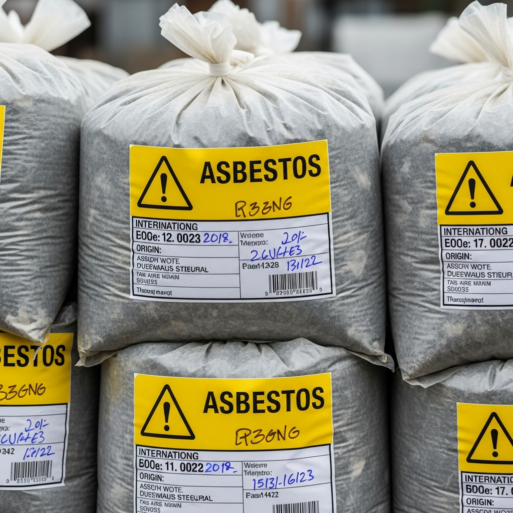 Asbestos waste double-bagged