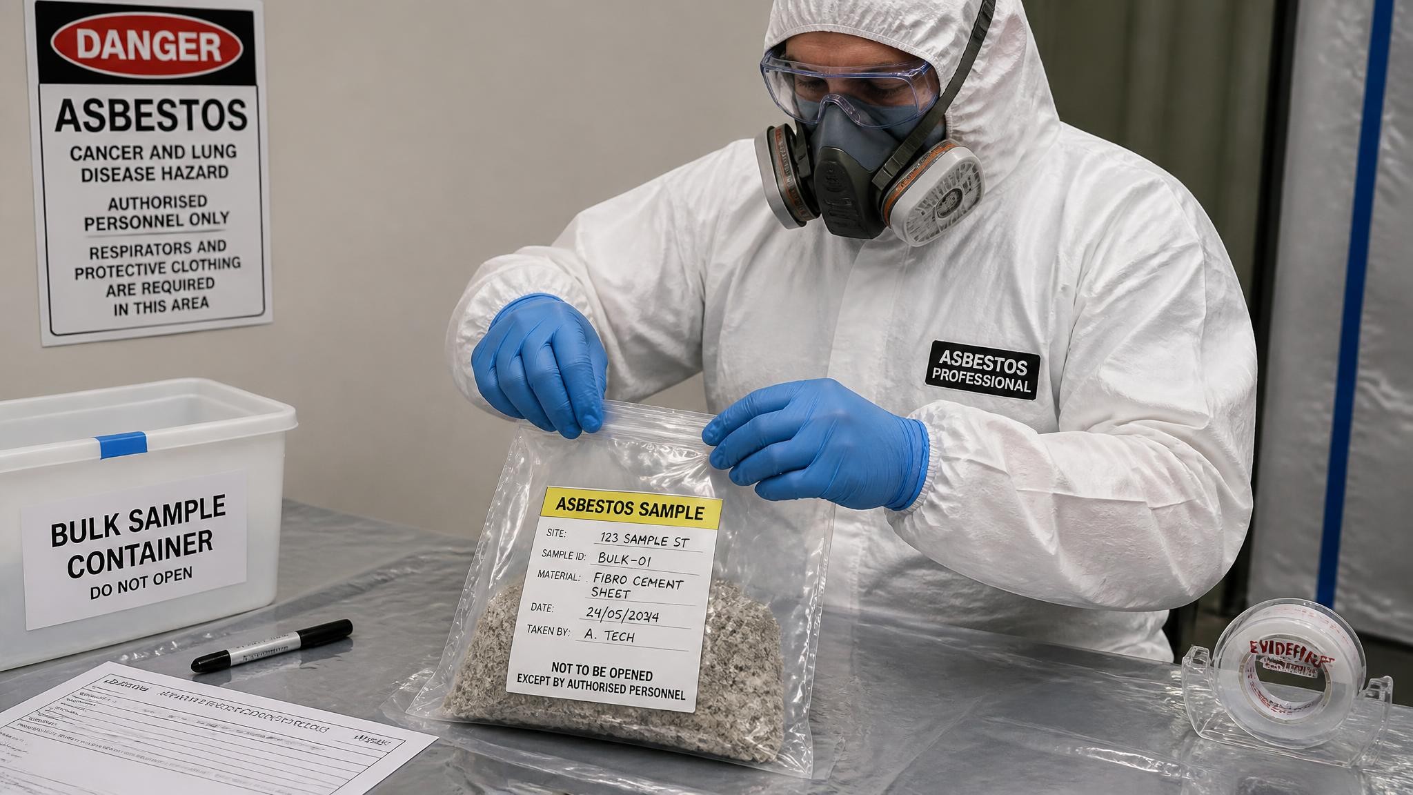 Asbestos sample prepared for laboratory testing