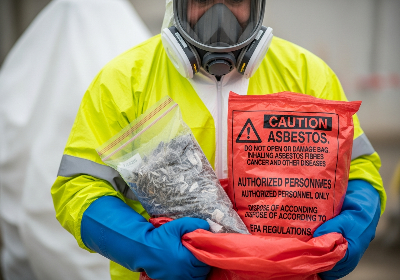 Licensed asbestos removalist handling waste