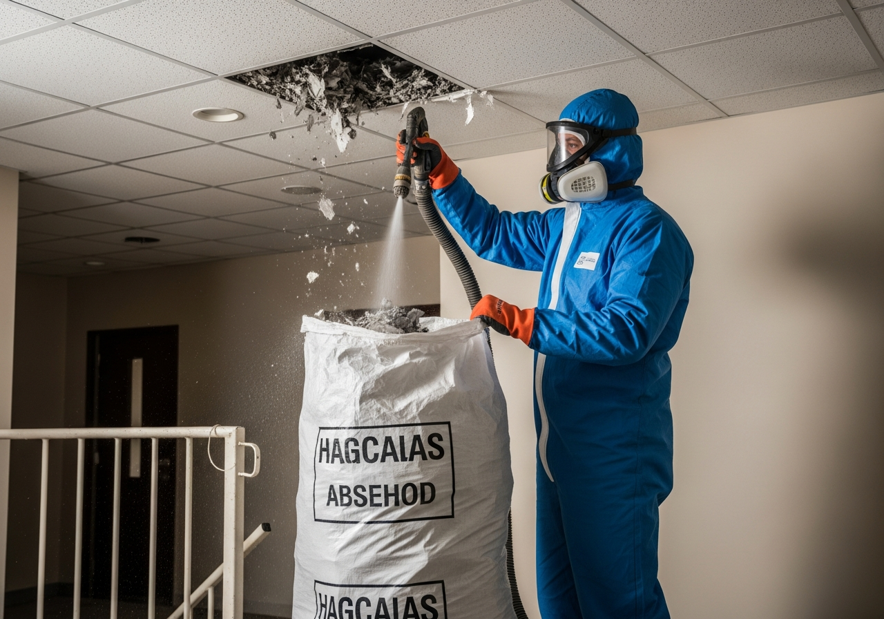 Asbestos decontamination and bagging