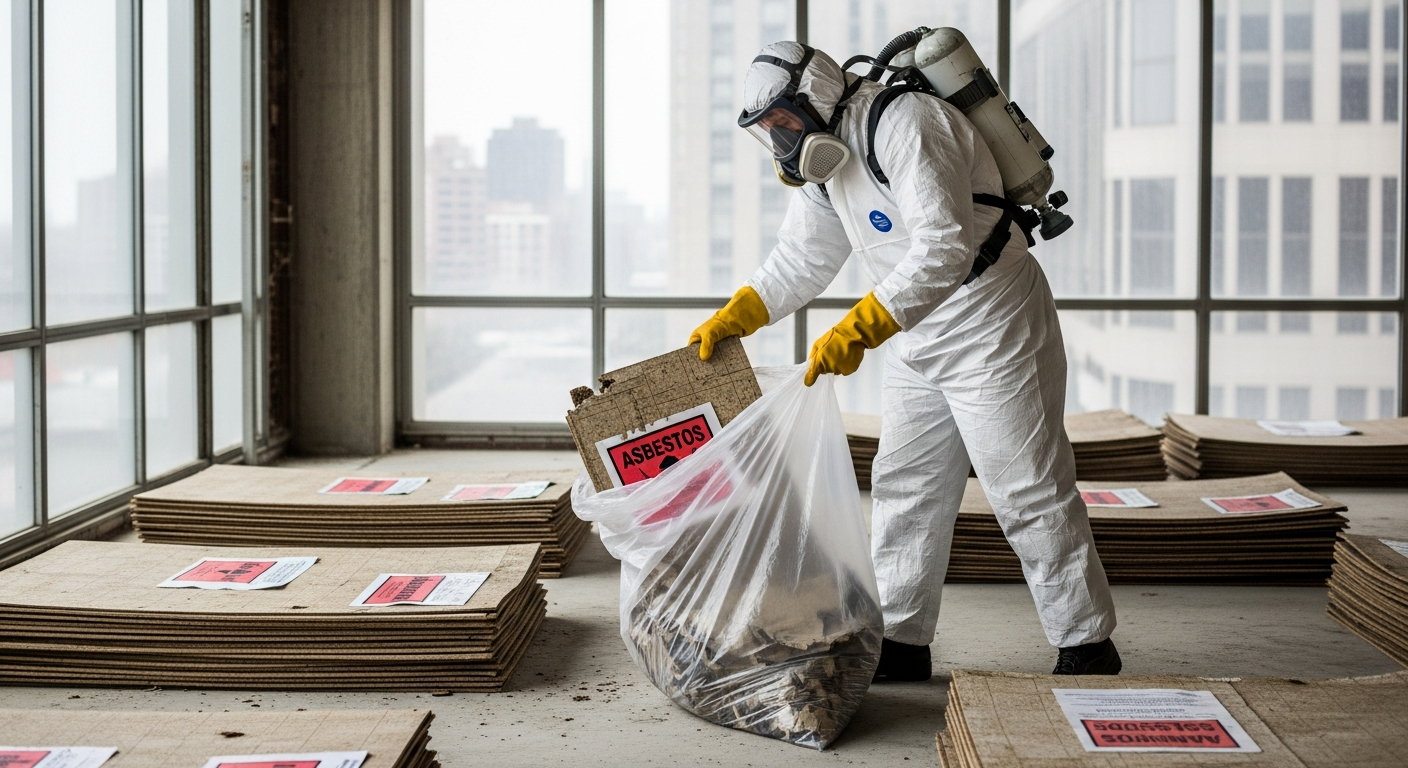 Asbestos waste double-bagged