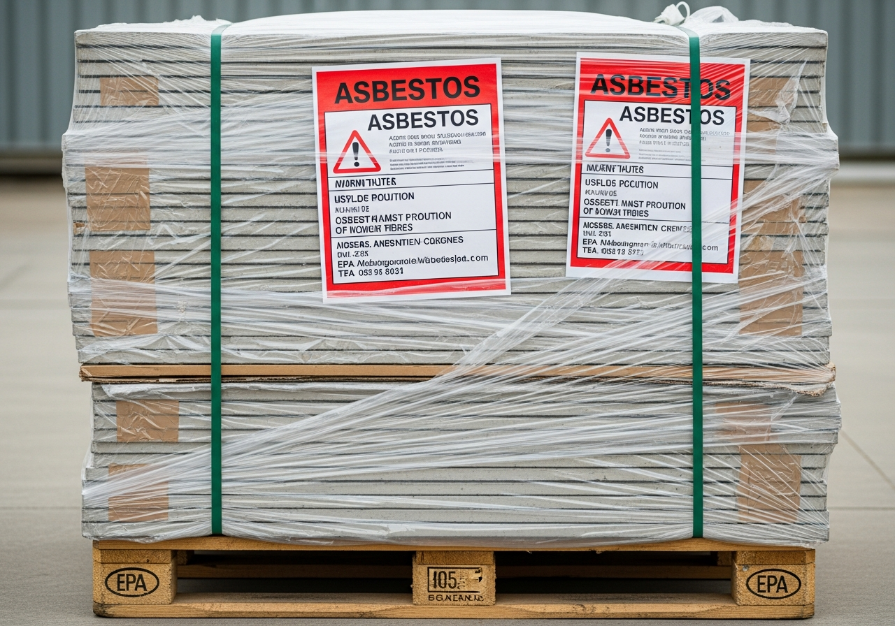 Packaged asbestos ready for disposal
