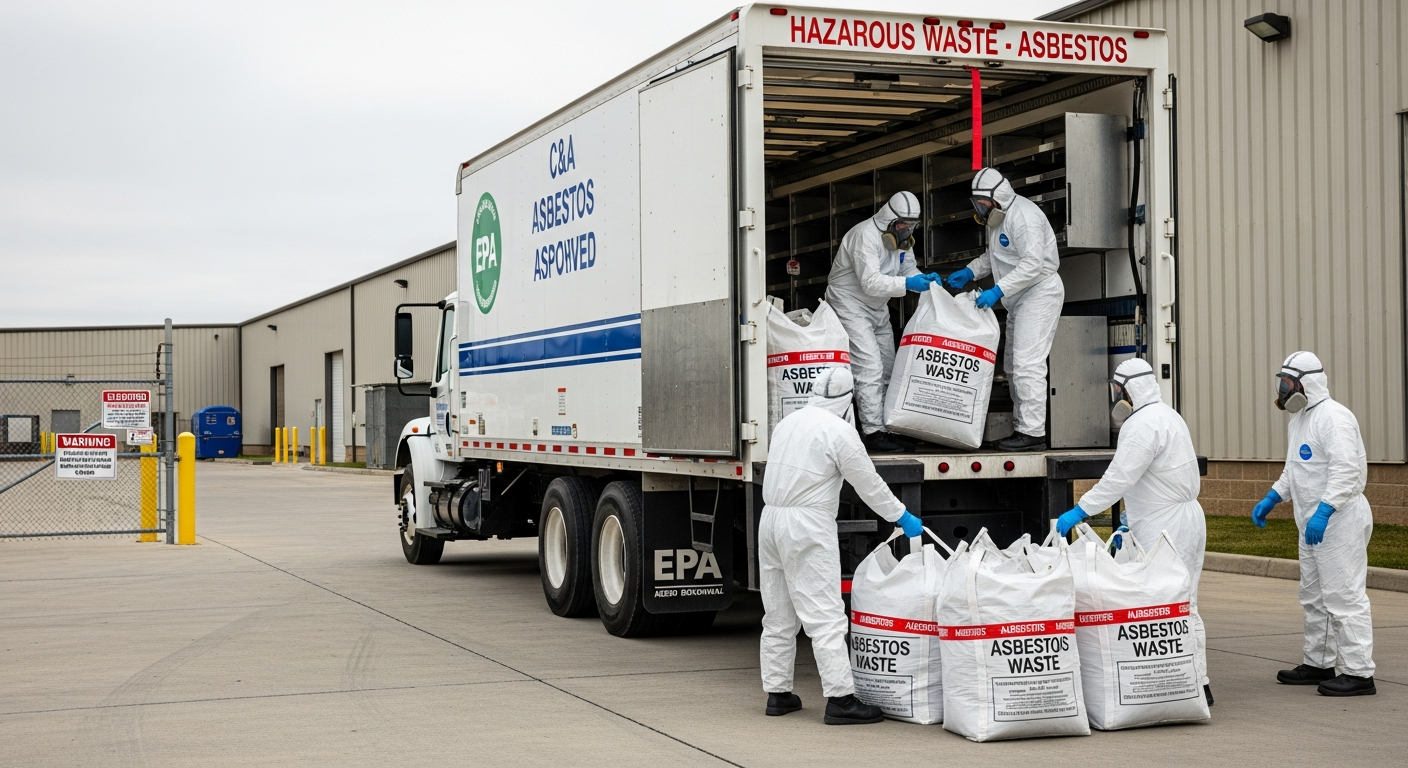 Asbestos disposal truck at EPA facility