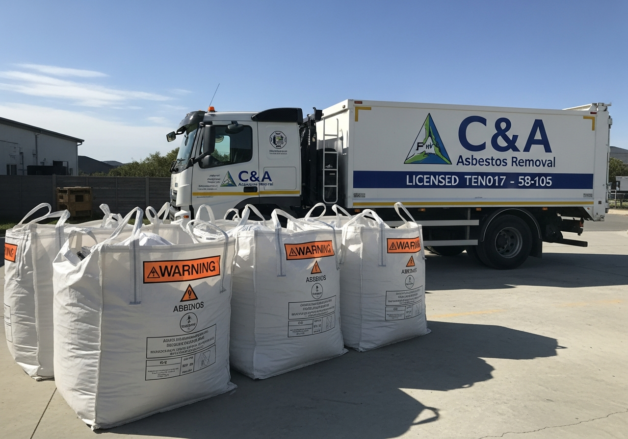Asbestos waste double-bagged
