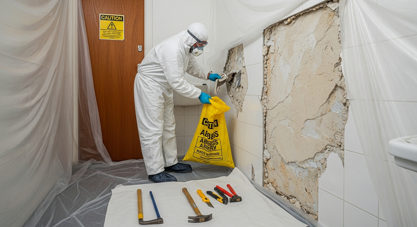 Asbestos bathroom sheeting removal