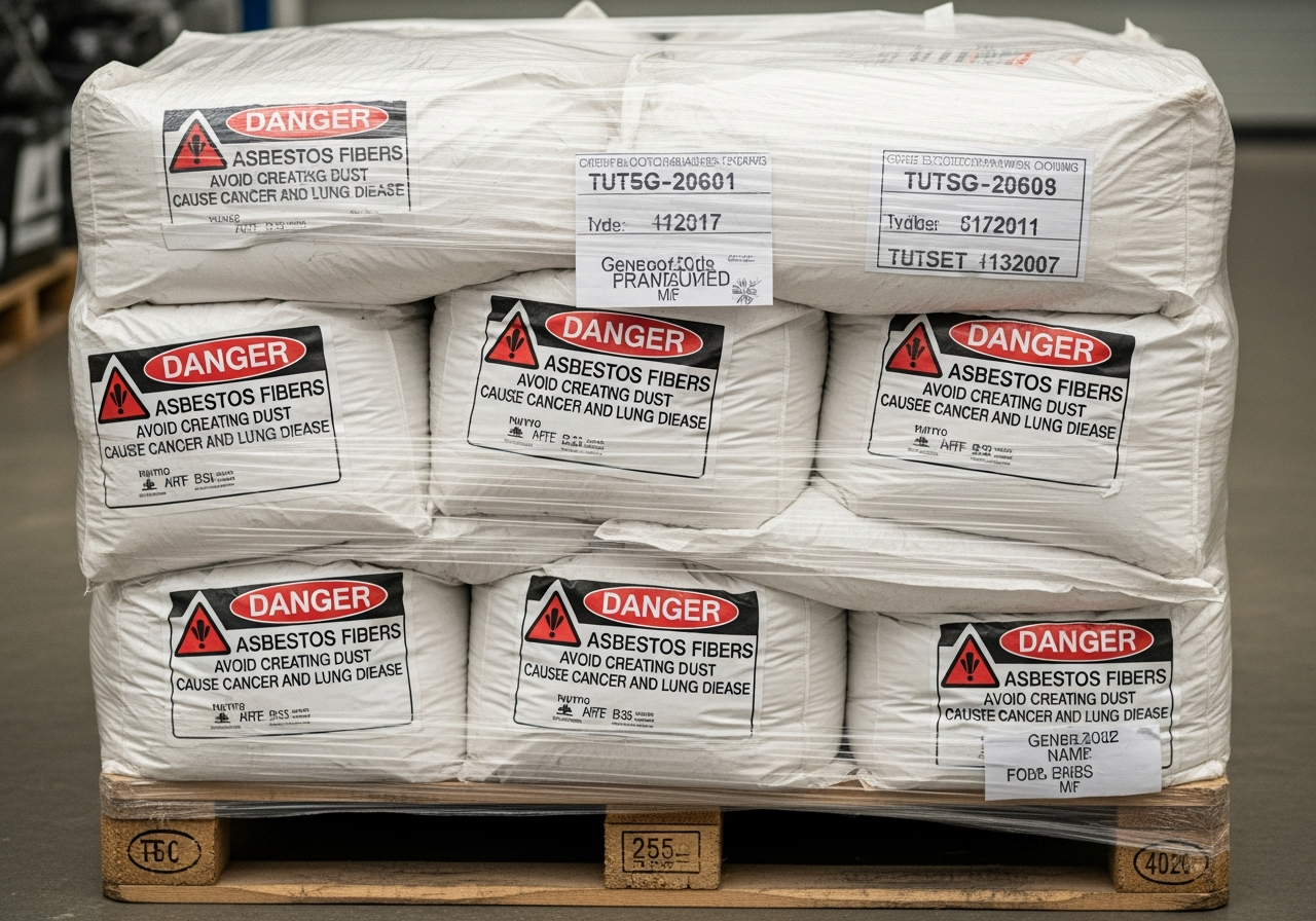 Double-bagged asbestos for disposal